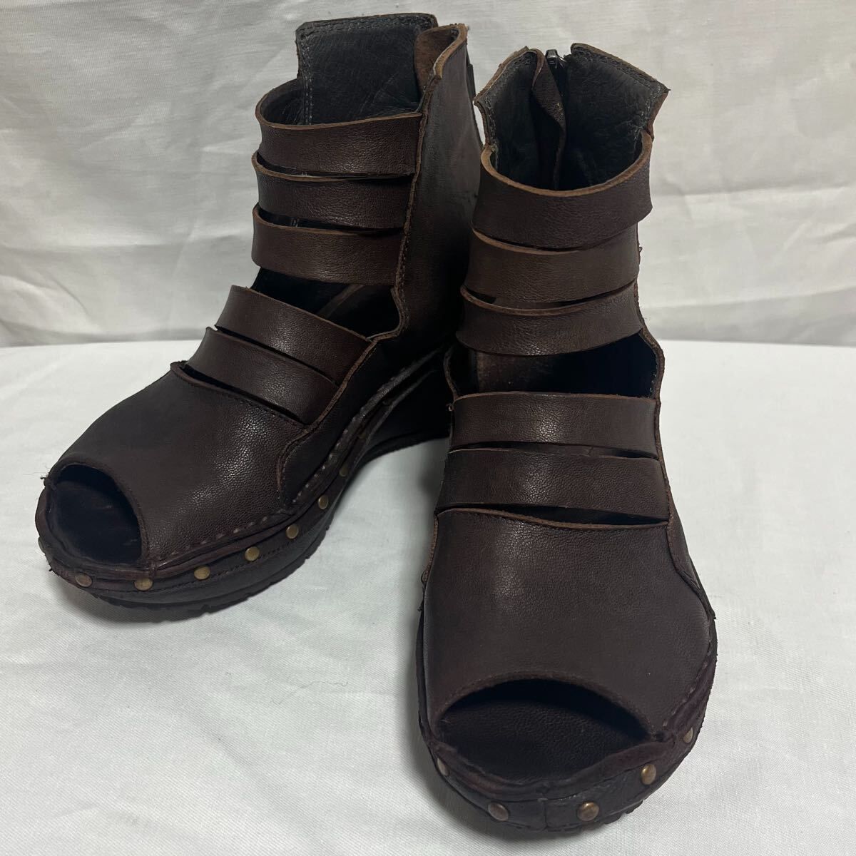 ヒナデイグリーン ブラウン サンダル 本革 ショートブーツ グラディエーター レザー 23 cm