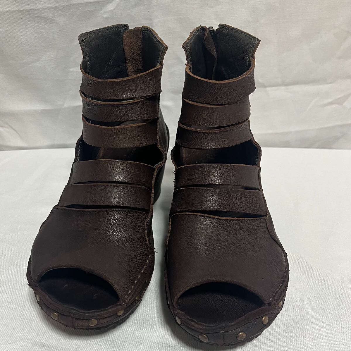 ヒナデイグリーン ブラウン サンダル 本革 ショートブーツ グラディエーター レザー 23 cm