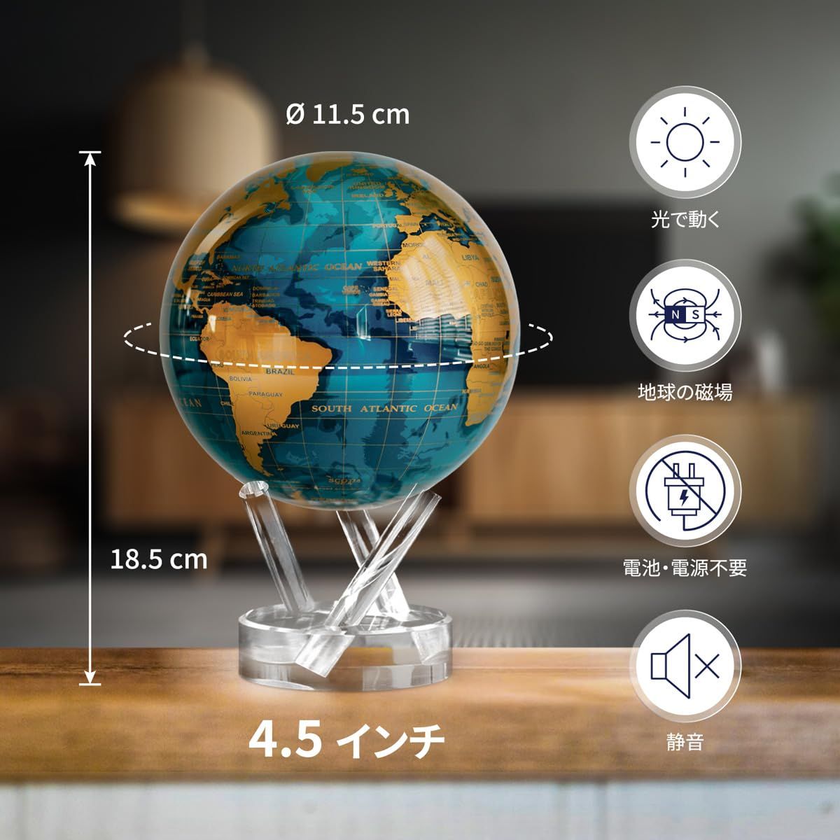 MOVA グローブ l 地球儀 世界地図シリーズ 青金 4.5インチ ベース付き 電源不要 室内光 自然光で動く自動回転地球儀 オフィス デスクトップ装飾 ユニークなギフト インテリア装飾品 男性 女性 子供向け 11