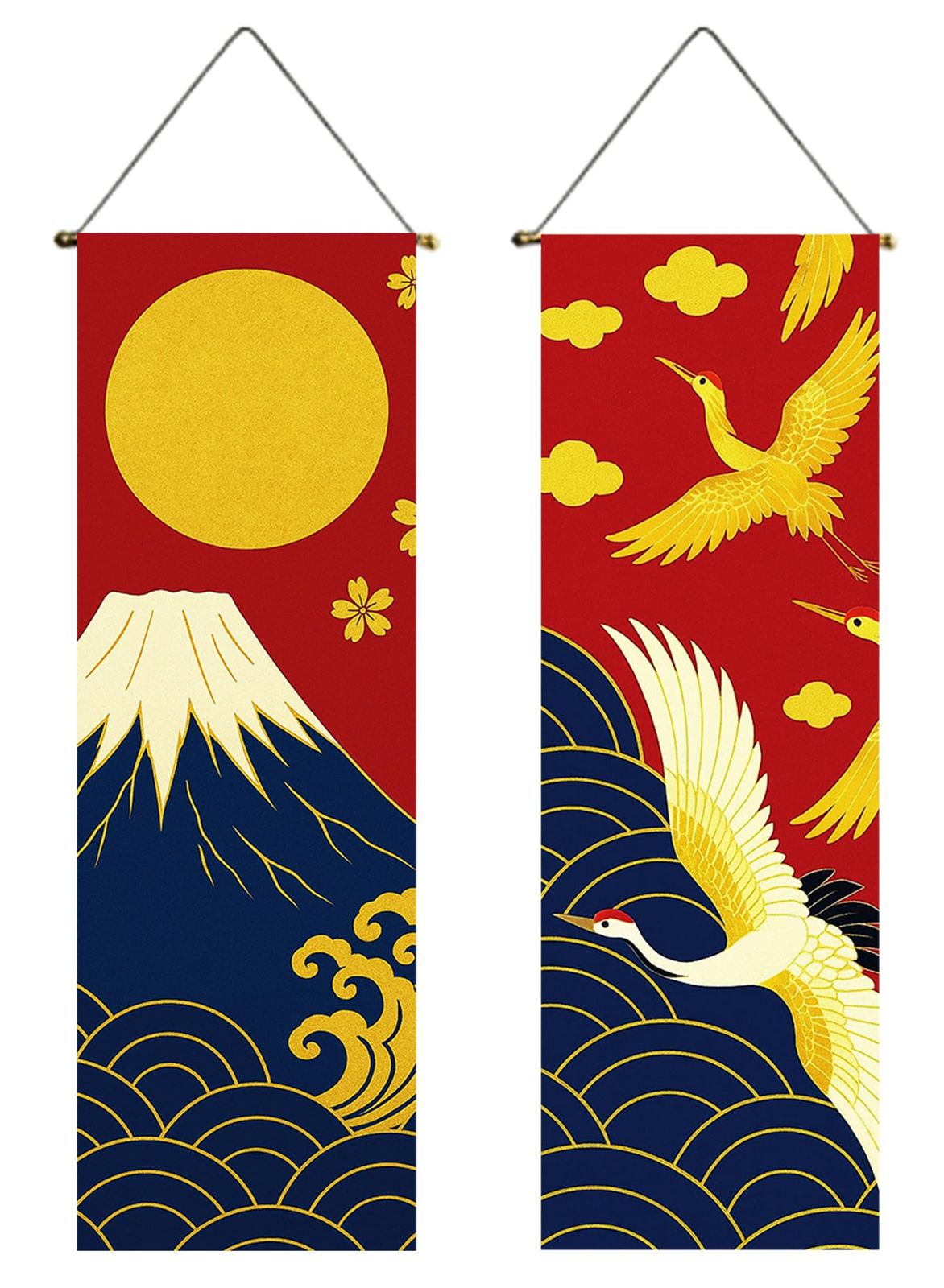 next.design タペストリー 掛け軸 2枚セット 鶴 富士 日の出 亀 松竹梅