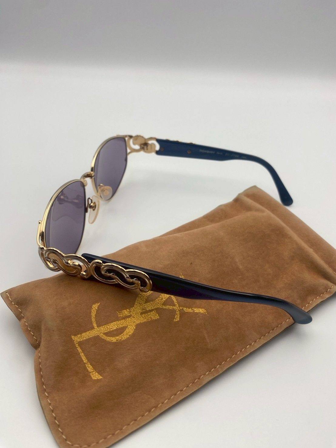 YSL イヴサンローラン 31-7706 サングラス UVカット 金フレーム×青