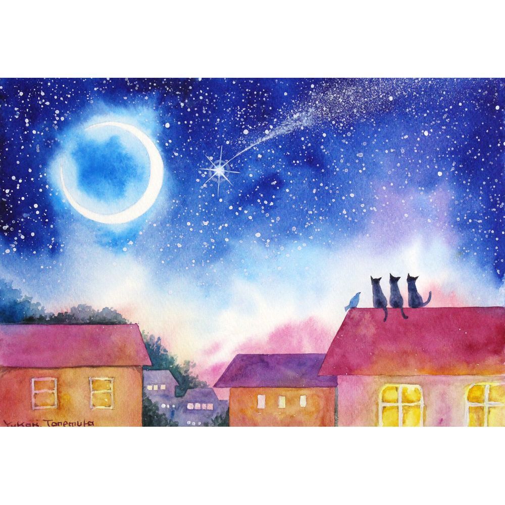 原画）冬の流れ星【SMサイズ／水彩画／#2873】 - メルカリ