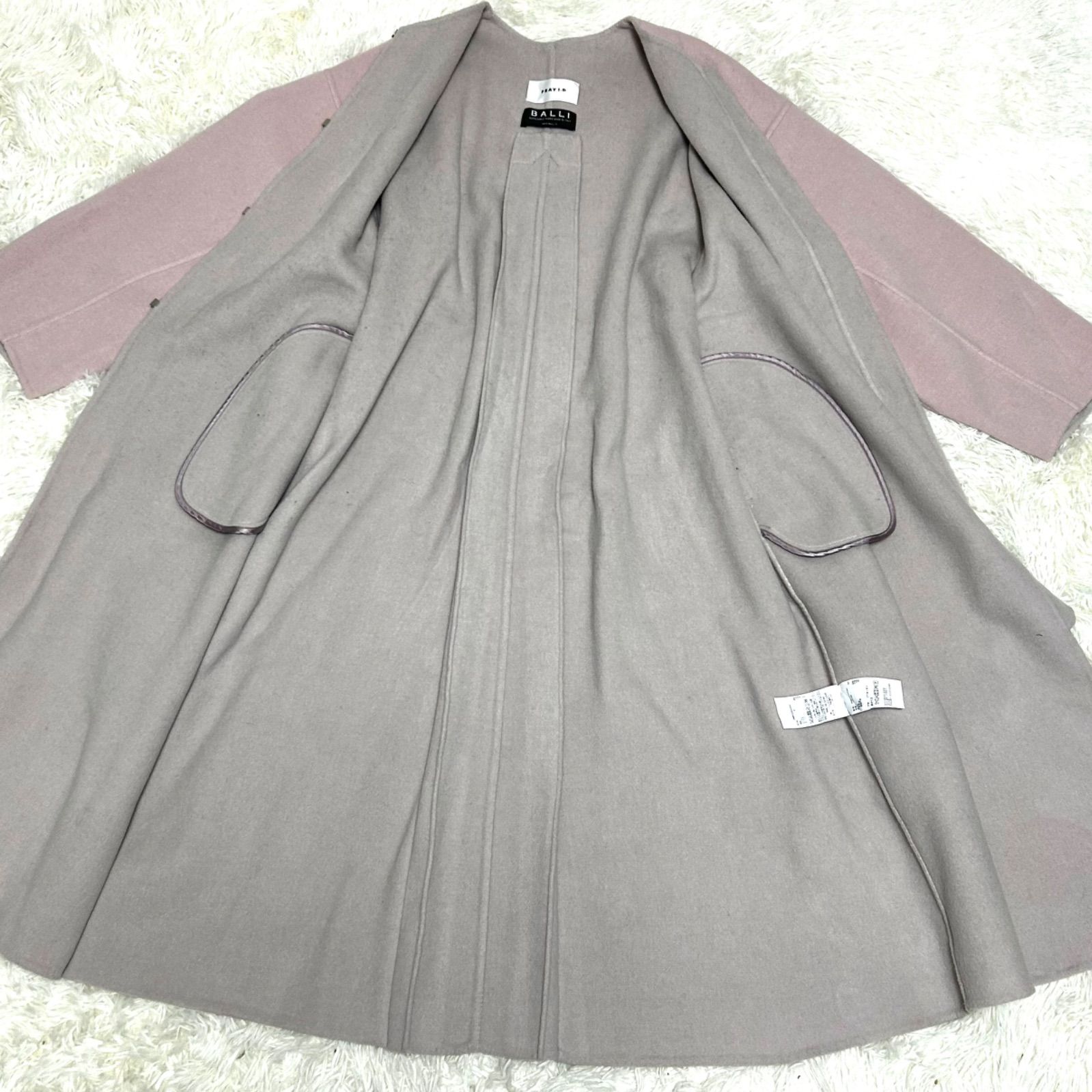 FLAY I.D BALLI カシミヤ混 ノーカラーコート ベルト リバーコート 