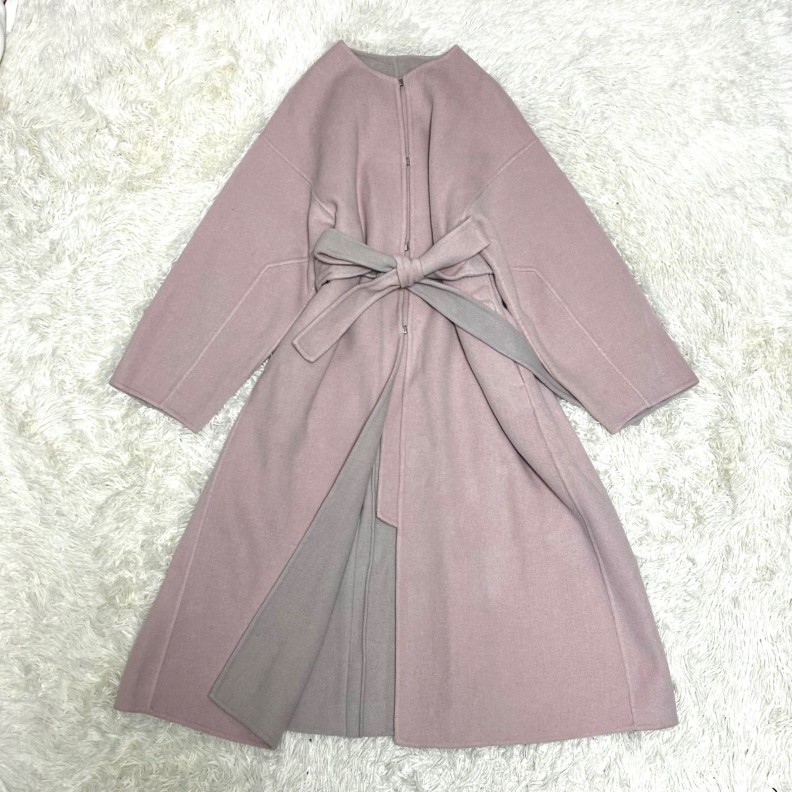 FLAY I.D BALLI カシミヤ混 ノーカラーコート ベルト リバーコート 
