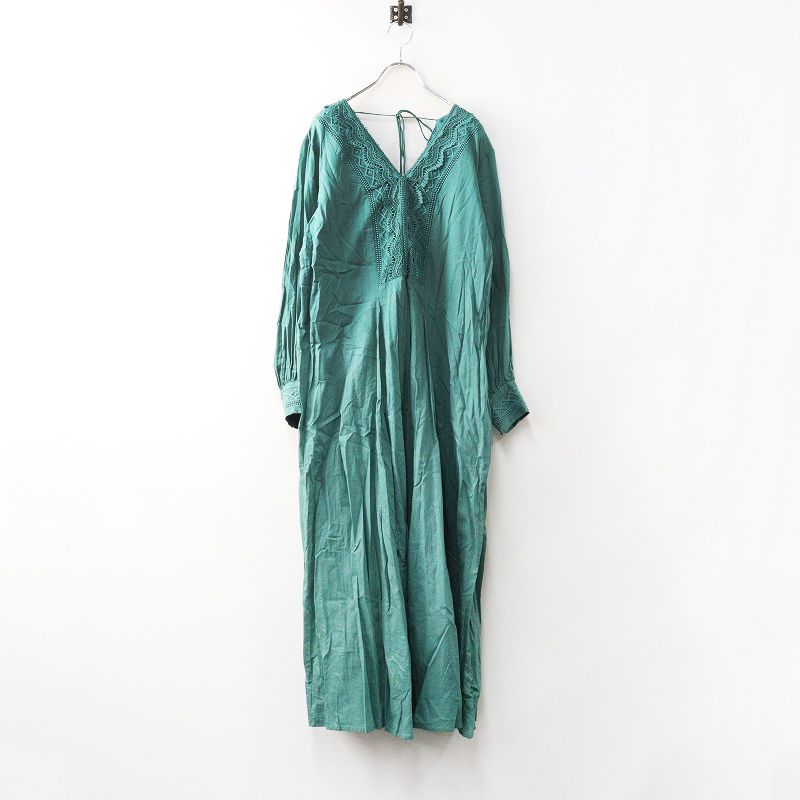 ヌキテパ ne Quittez pas コットンドビーレースパネルドレス グリーン ワンピース フ インド製