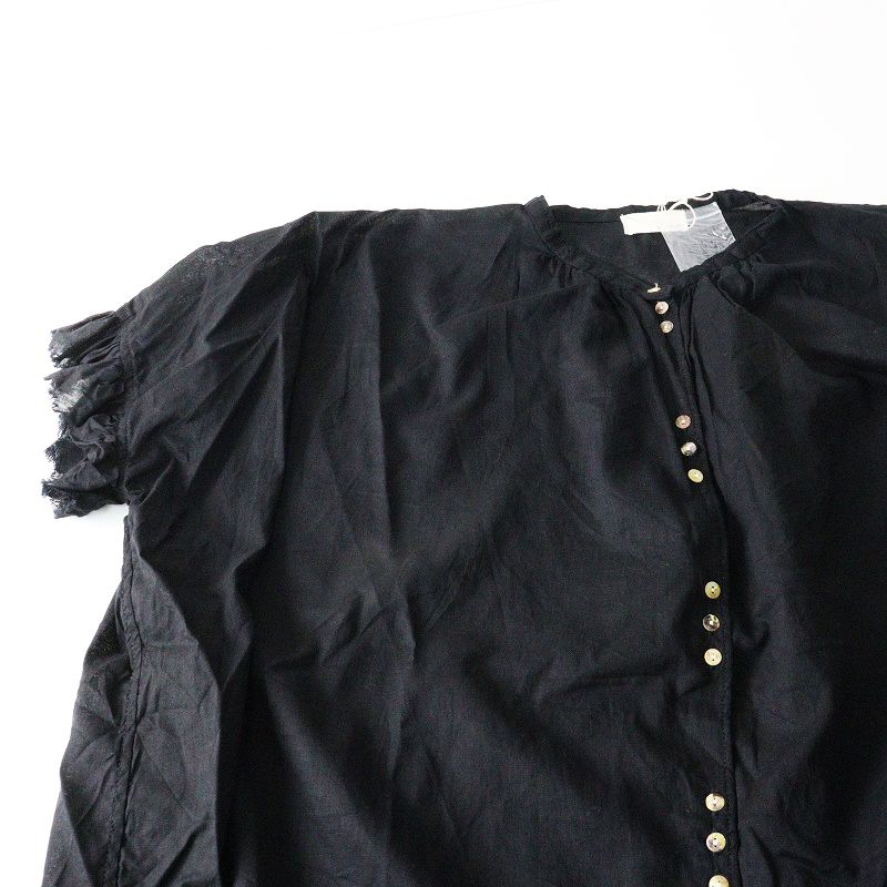極美品 25SS アラクリティー コロニー a+koloni コットンリネン フリルスリーブチュニック F＼ブラック ワイド ブラウス【2400014711592】 極美品 25SS アラクリティー コロニー a+koloni コットンリネン フリル