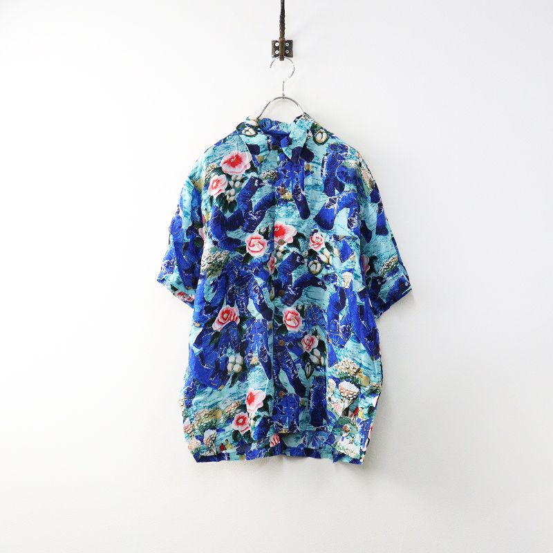 キャピタル KAPITAL アロハプリントシャツ L ブルー 半袖 ブラウス カットソー 総柄