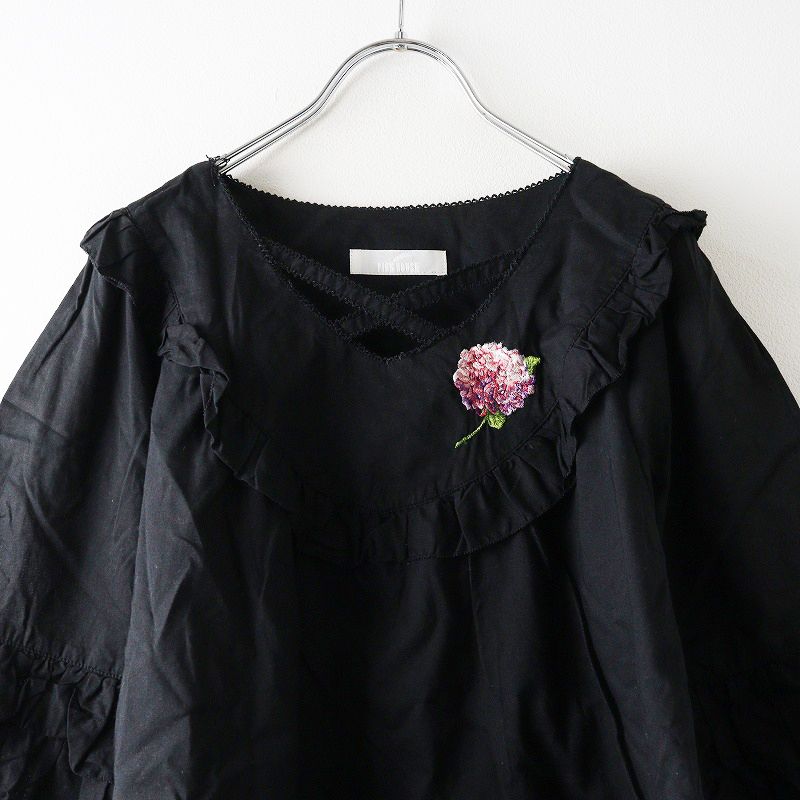ピンクハウス PINK HOUSE フラワー刺繍 フリル ブラウス ｜ブラック