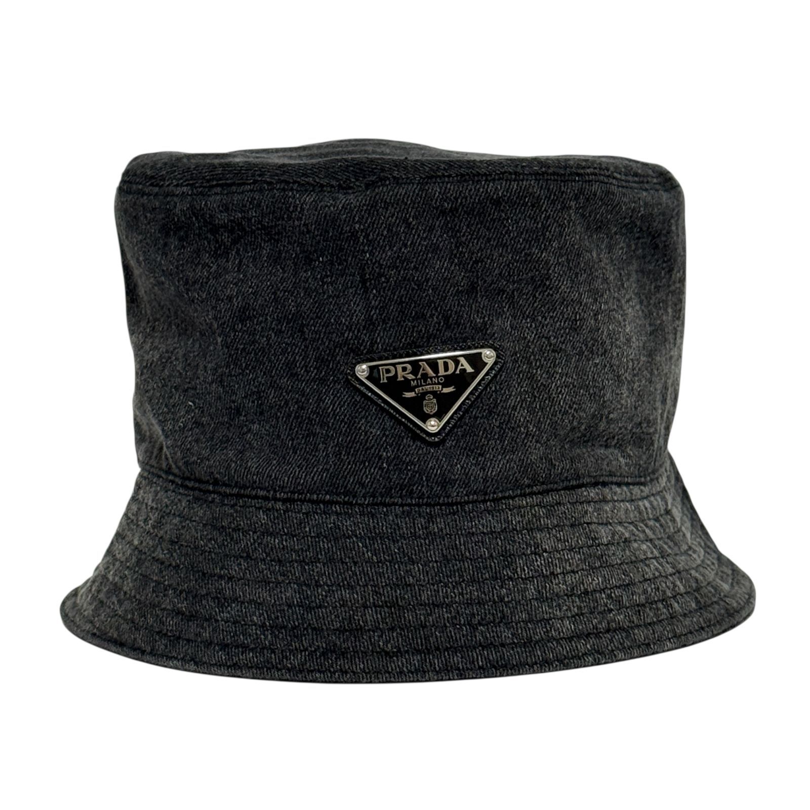 プラダ メンズ レディース デニム バケット ハット 帽子 黒 約60cm