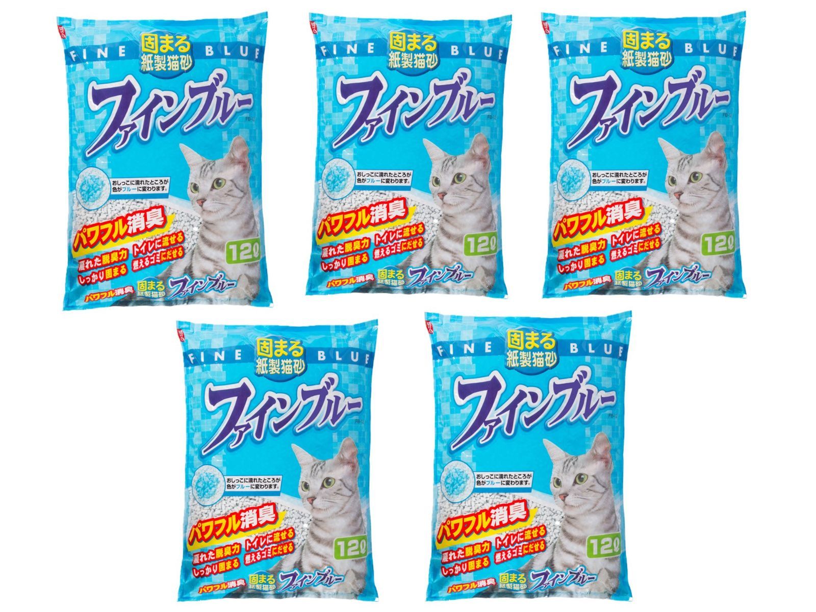 [ケース品] 5袋入 12L ファインブルー 固まる紙製猫砂 FineCat 常陸化工