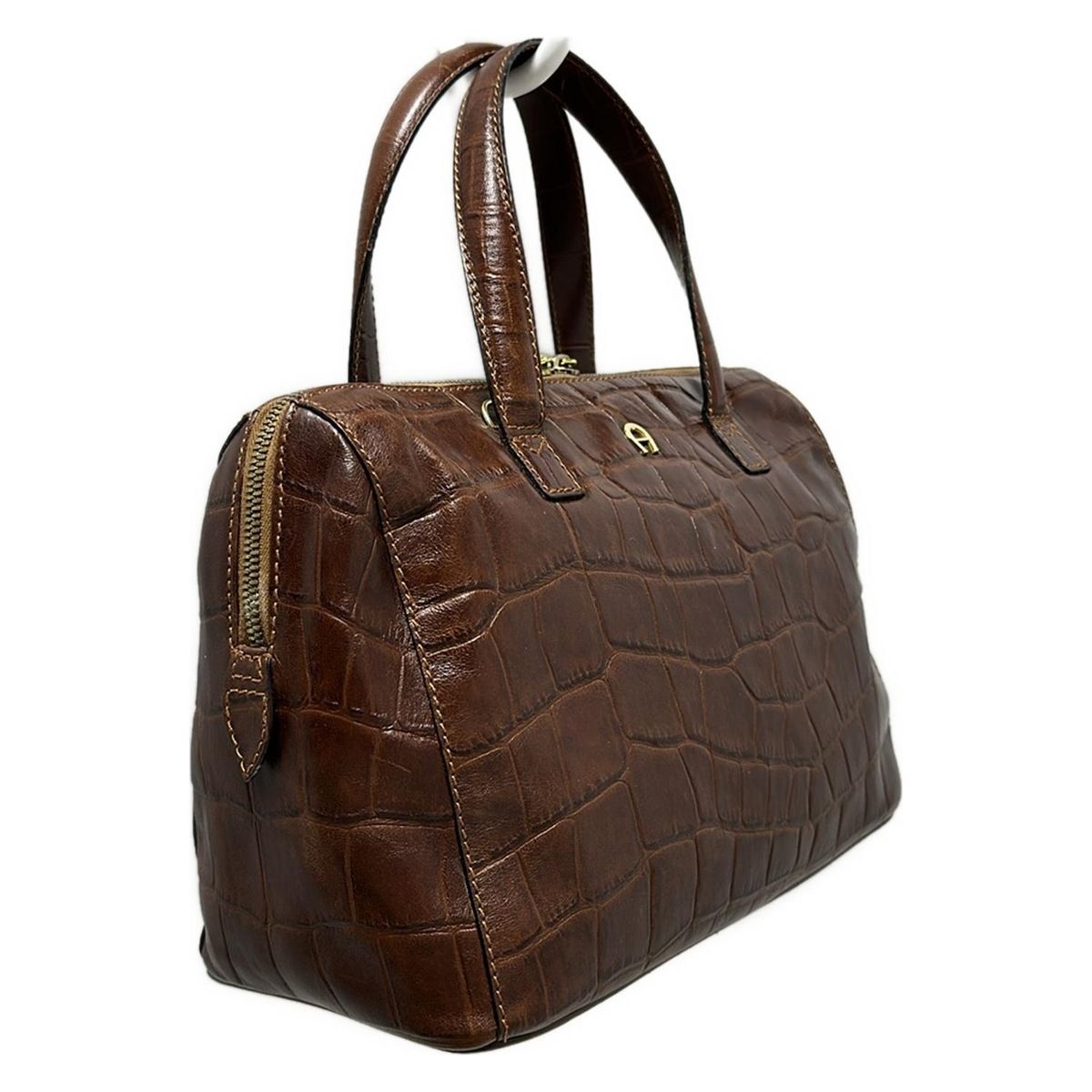 AIGNER アイグナー　ボストン　レザー　ブラウン　茶色 AIGNER(アイグナー) ハンドバッグ - ブラウン レザー - メルカリ