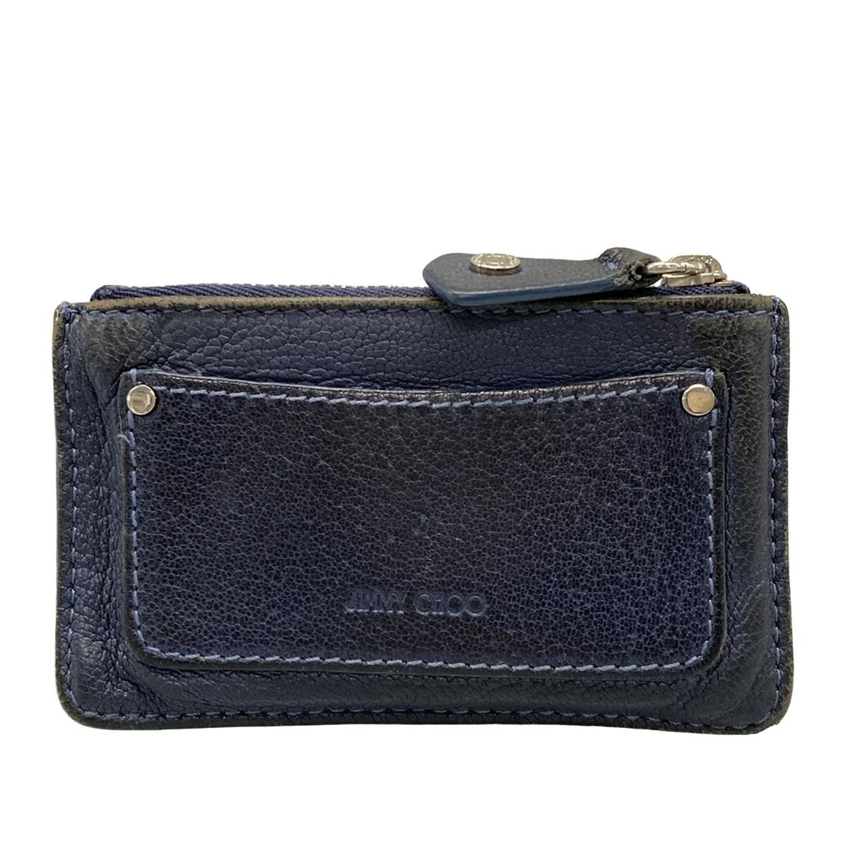 JIMMY CHOO ジミーチュウ コインケース ネイビー スター 星 スタッズ キーリング付き レザー