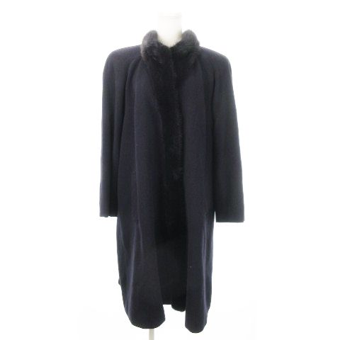 レリアン Leilian コート ロング ミンクファー 毛皮 比翼 アンゴラ混 カシミヤ混 大きいサイズ 13 紺 ネイビー MN 20 GY 44