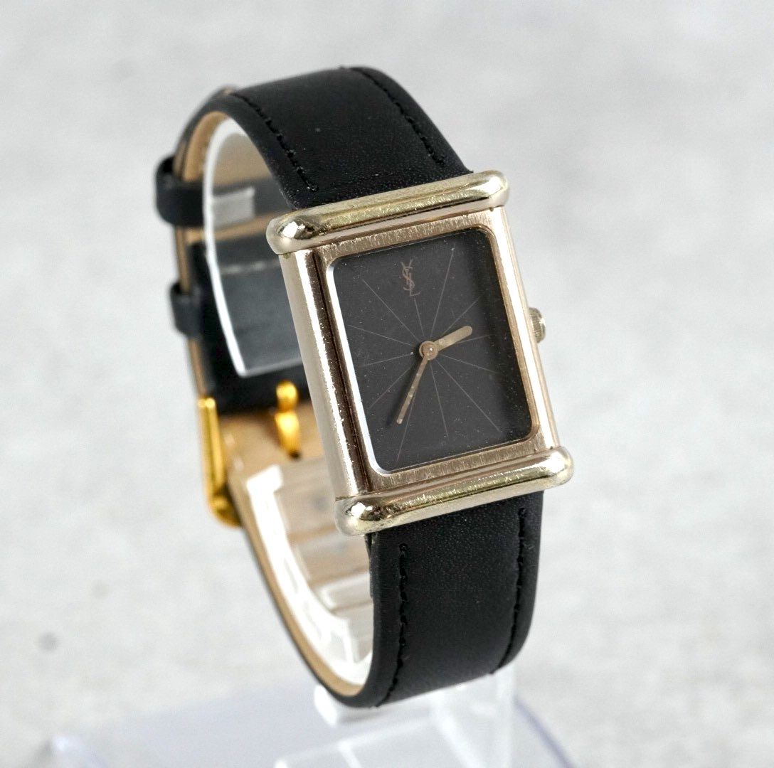 希少 Yves Saint Laurent イヴサンローラン YSL ロゴ ブラック文字盤