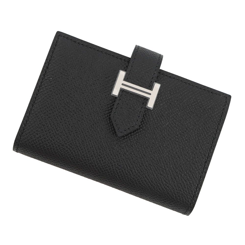 エルメス カードケース ベアン ミニ 小銭入れ付き ブラック シルバー金具 エプソン K刻印 HERMES 名刺入れ コインケース 黒