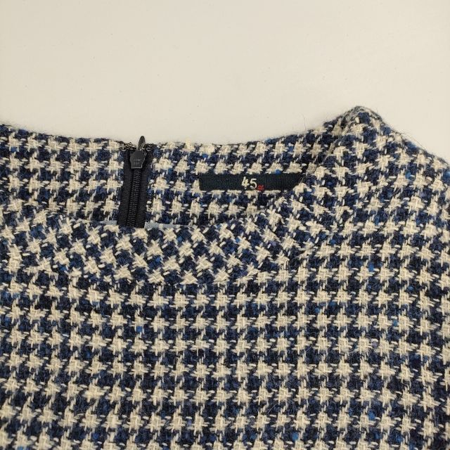 45R/45rpm コットンウール 千鳥格子 ツイード ワンピース ネイビー