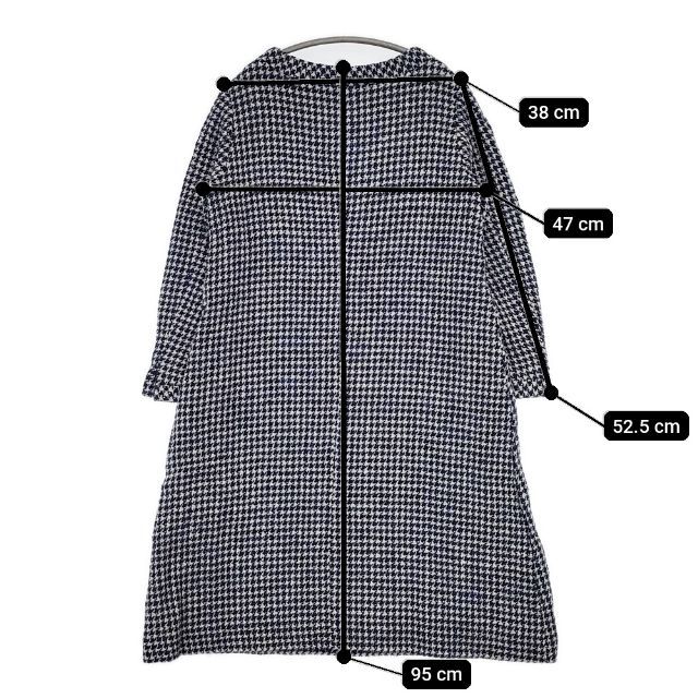 美品　45R　コットンツイードドレス　ワンピース　千鳥　体型隠し　チェック　長袖 45R/45rpm コットンウール 千鳥格子 ツイード ワンピース ネイビー