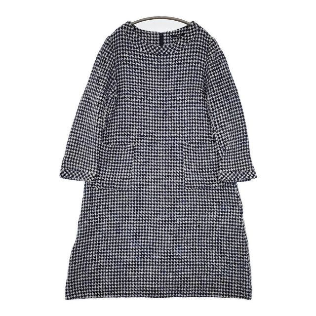 45R/45rpm コットンウール 千鳥格子 ツイード ワンピース ネイビー