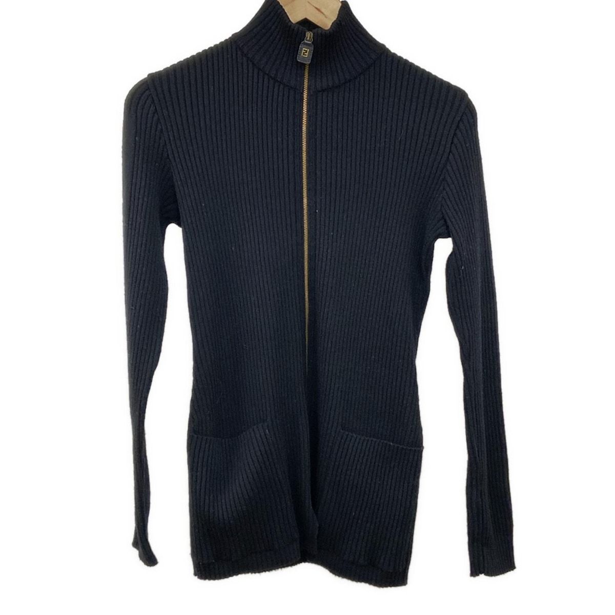 FENDI(フェンディ) カーディガン サイズ44 - 黒×ブラウン 長袖/ジップ