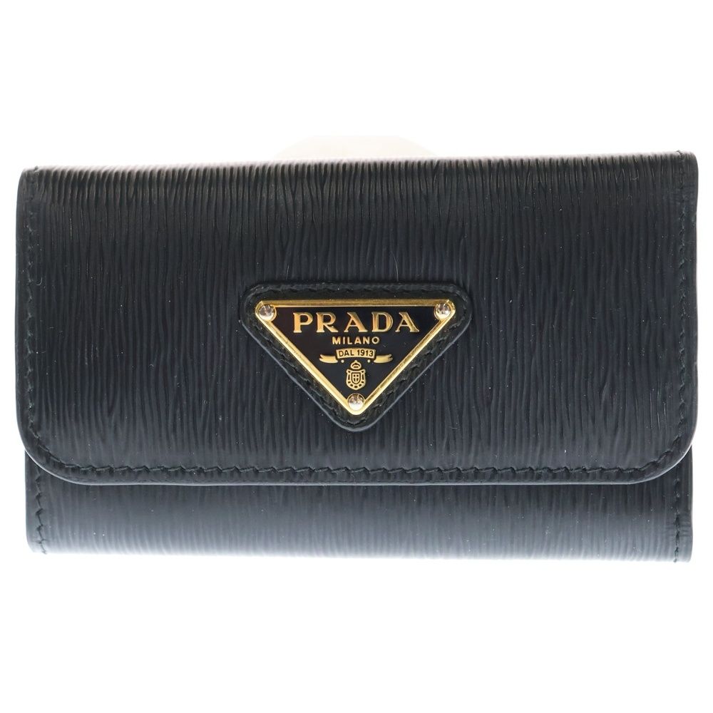 PRADA プラダ VITELLO MOVE 42488 1 PG 222 トライアングルロゴ レザー 6連キーケース ブラック ゴールド