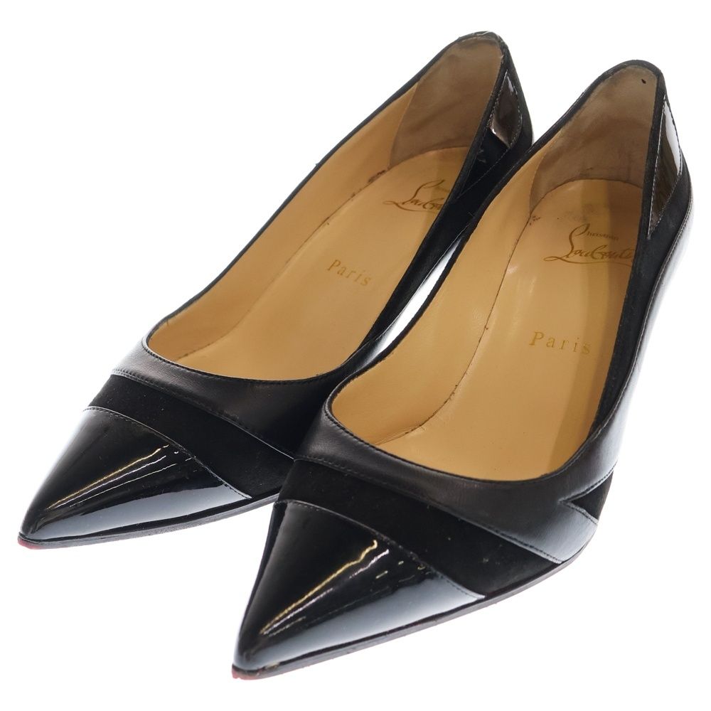 CHRISTIAN LOUBOUTIN クリスチャンルブタン パテント コンビレザー ポインテッドトゥ ヒール パンプス シューズ ブラック レディース
