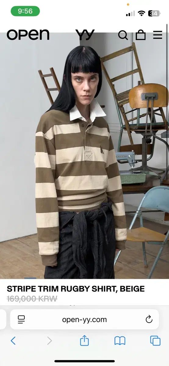 オープンワイワイ ストライプ トリム ラグビー シャツ open yy