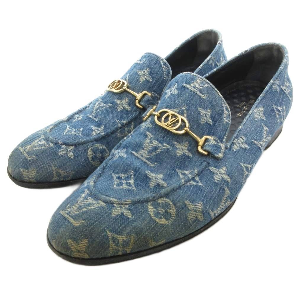 ルイヴィトン LOUIS VUITTON 18 SS LV クラブライン ホースビット ローファー モノグラム デニム ゴールド金具 6.5 M インディゴ JS MNK 2