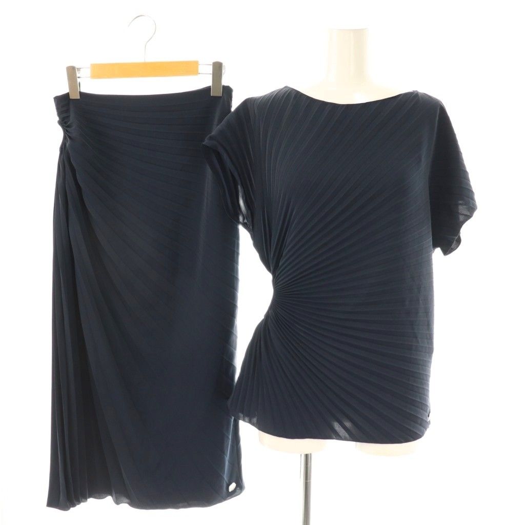 ケンゾー KENZO セットアップ ブラウス スカート36 38 ネイビー 紺 プリーツ 変形 CX GY 53