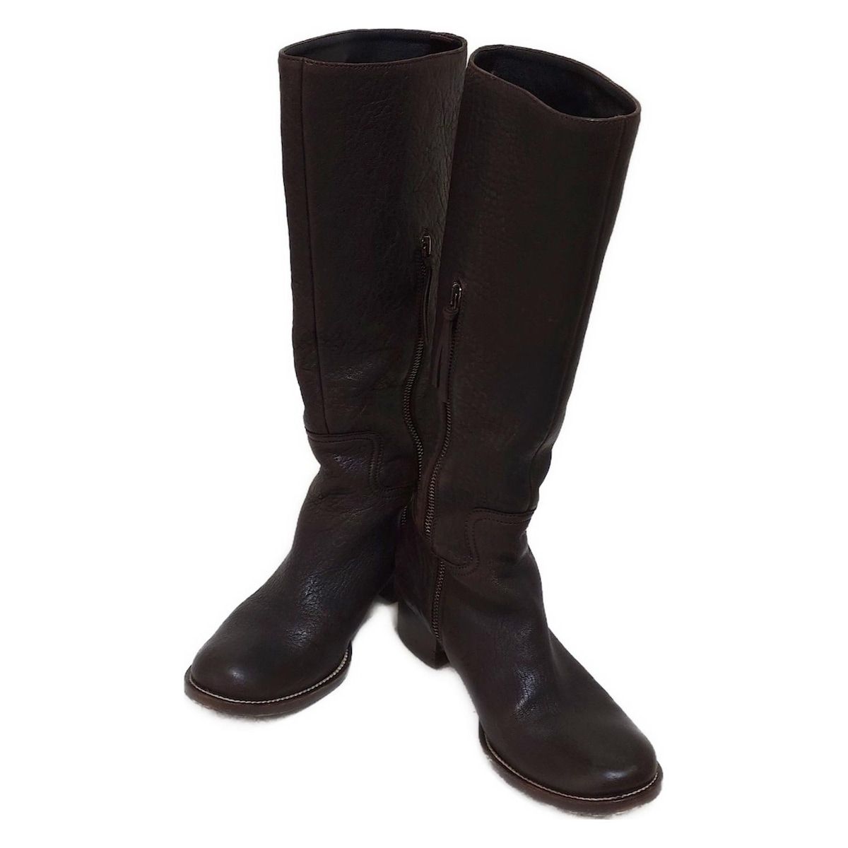 miumiu ミュウミュウ ロングブーツ 35 1 2 レディース - ダークブラウン×グリーン×マルチ 刺繍 ラインストーン フラワー 花 レザー