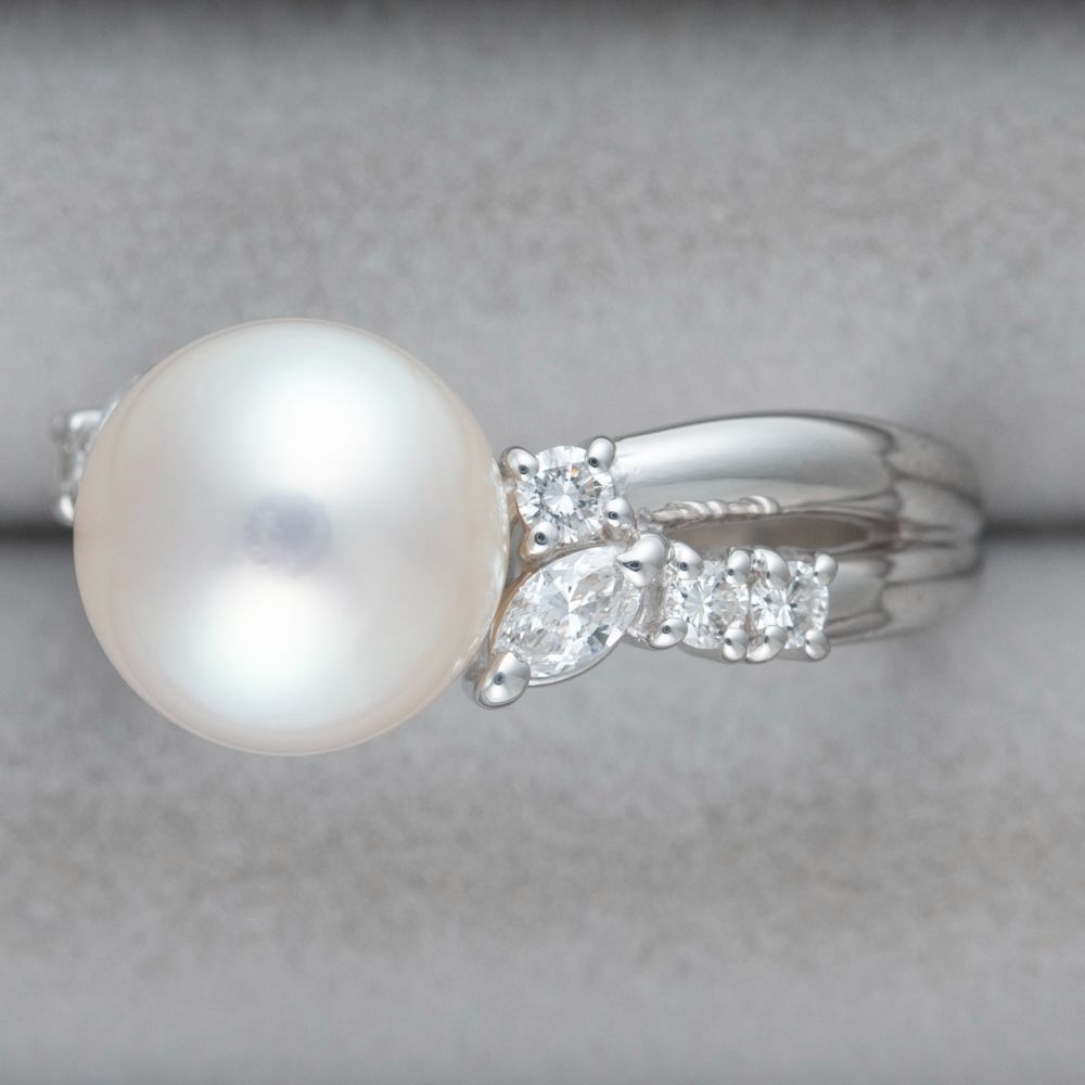 JW】田崎/TASAKI 高級 アコヤ真珠 9.2mm ダイヤ プラチナ リング 指輪