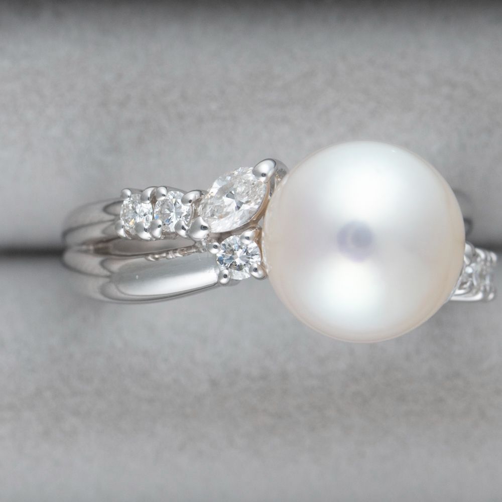 JW】田崎/TASAKI 高級 アコヤ真珠 9.2mm ダイヤ プラチナ リング 指輪