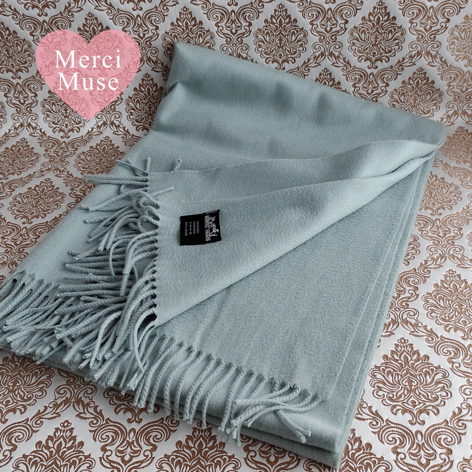 ❤お得なお品❤クリーニング済 カシミヤマフラー大判 ライトブルー