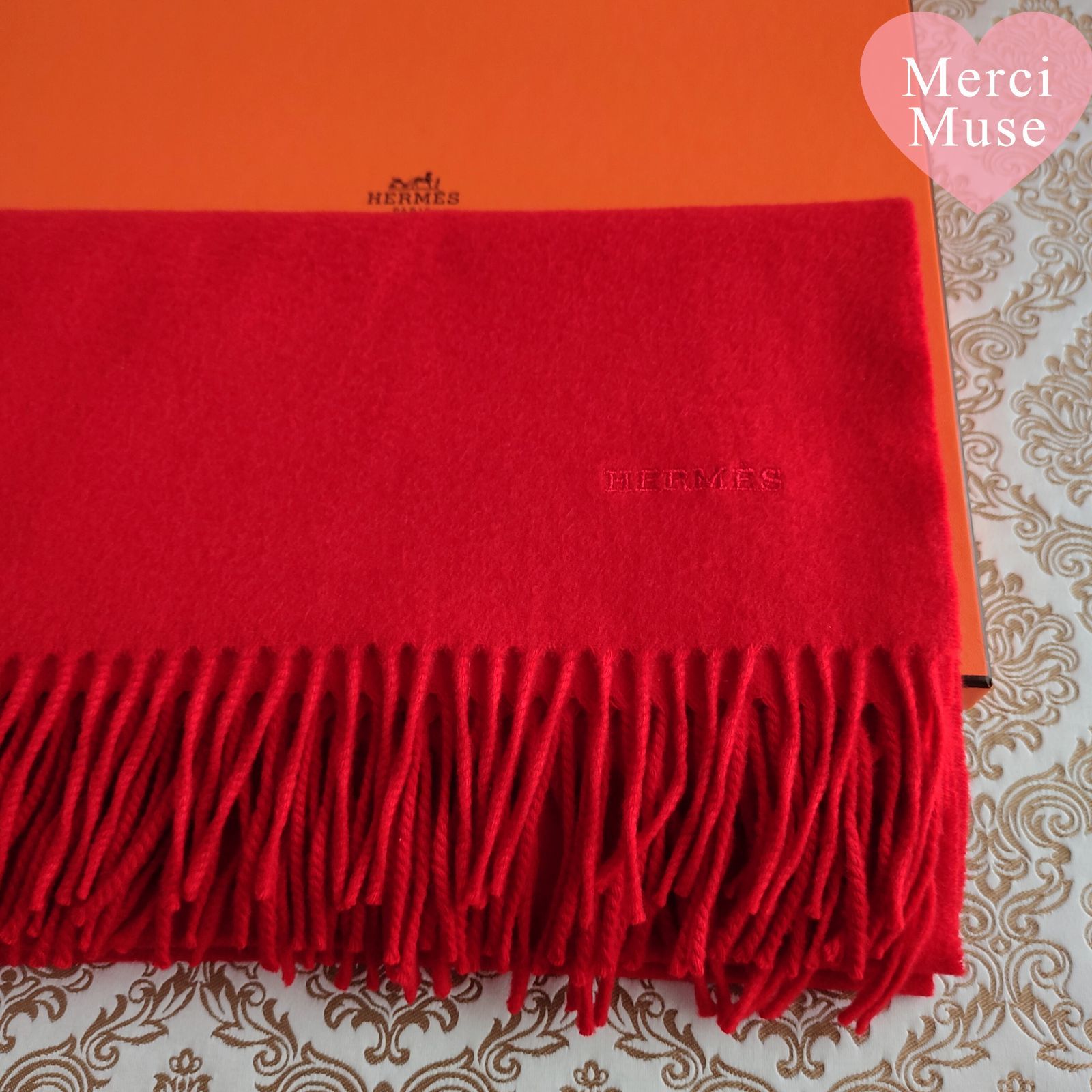 ❤お得なお品❤クリーニング済み カシミヤウールマフラー レッド エルメス ❤お得なお品❤クリーニング済 カシミヤマフラー大判 レッド エルメス