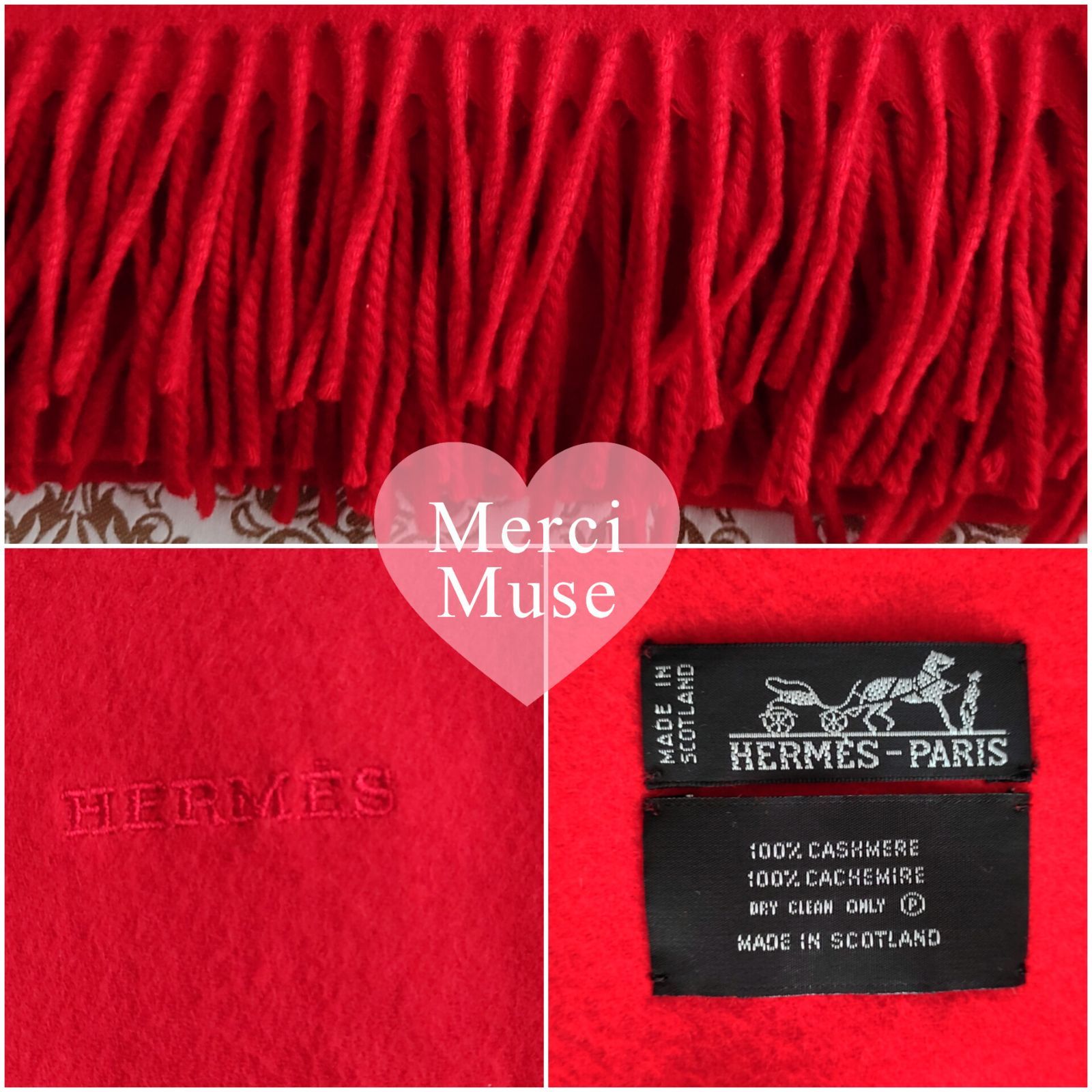 ❤お得なお品❤クリーニング済み カシミヤウールマフラー レッド エルメス ❤お得なお品❤クリーニング済 カシミヤマフラー大判 レッド エルメス