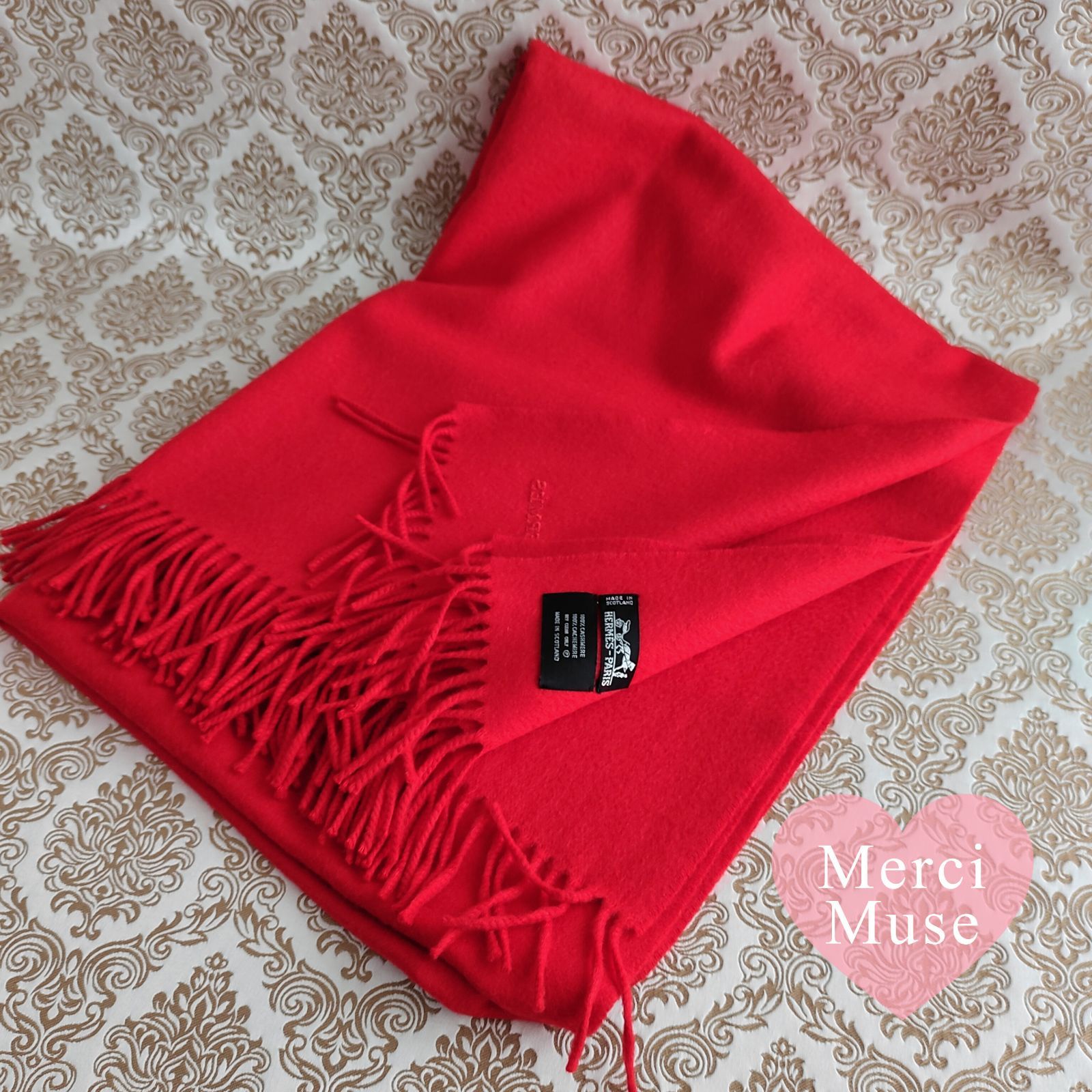 ❤お得なお品❤クリーニング済み カシミヤマフラー 大判 レッド エルメス ❤お得なお品❤クリーニング済 カシミヤマフラー大判 レッド エルメス
