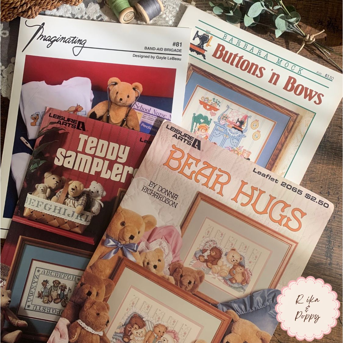 ヴィンテージ 洋書 テディベア 刺繍リーフレット 4枚セット クロス