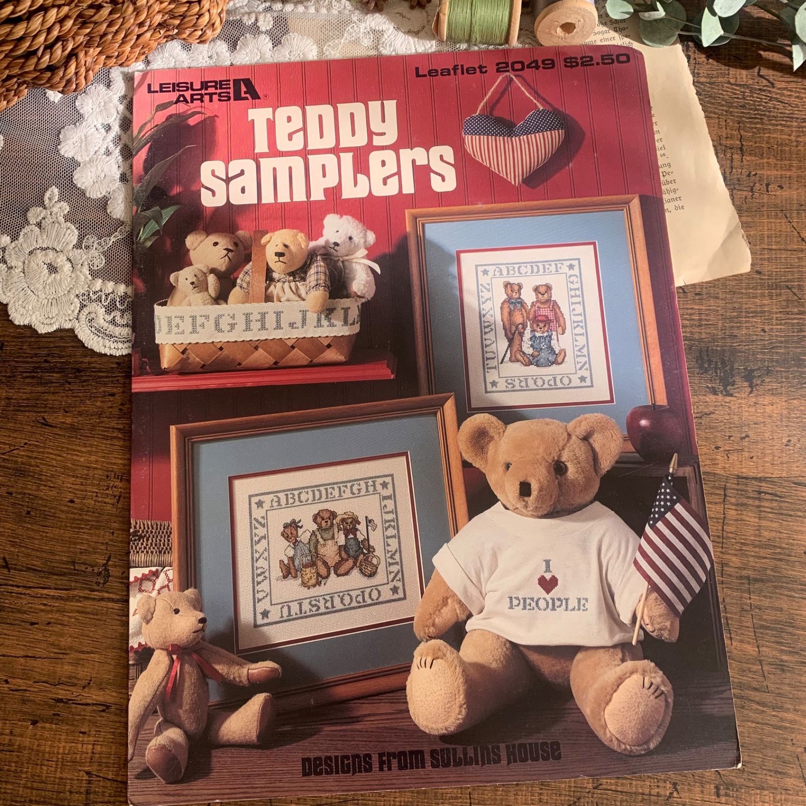 ヴィンテージ 洋書 テディベア 刺繍リーフレット 4枚セット クロス