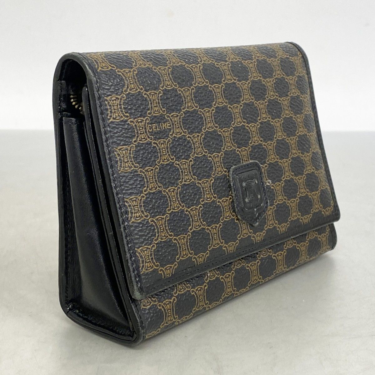 5oe5460】セリーヌ ポーチ マカダム PVC ブラック ゴールド金具【中古