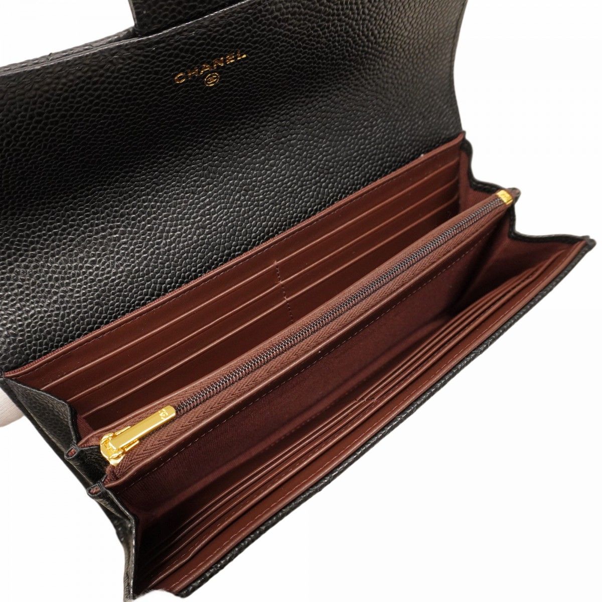 5oe5527-h】シャネル 長財布 マトラッセ キャビアスキン ブラック