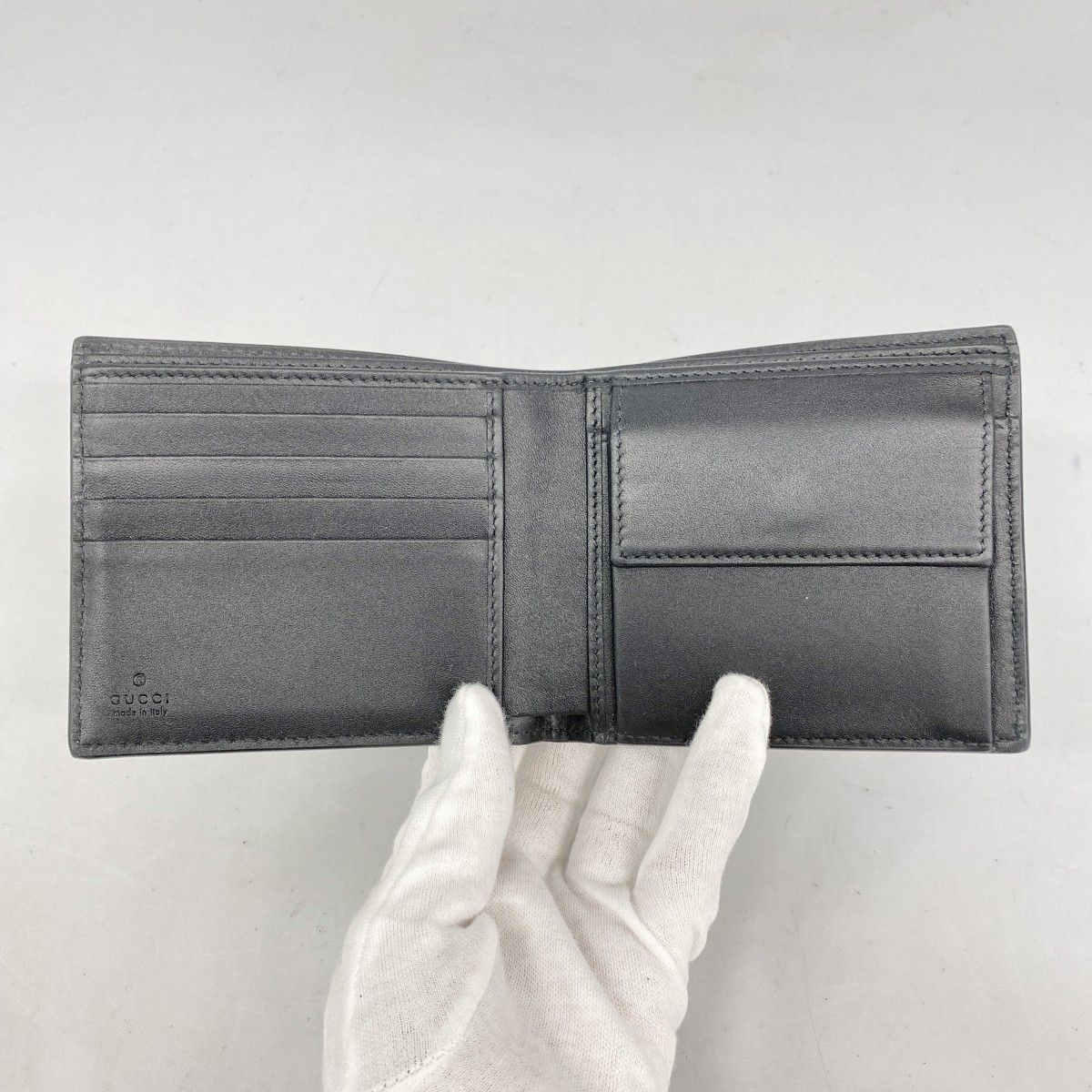 5oe5693】グッチ 財布 グッチシマ 850177 レザー ブラック シルバー