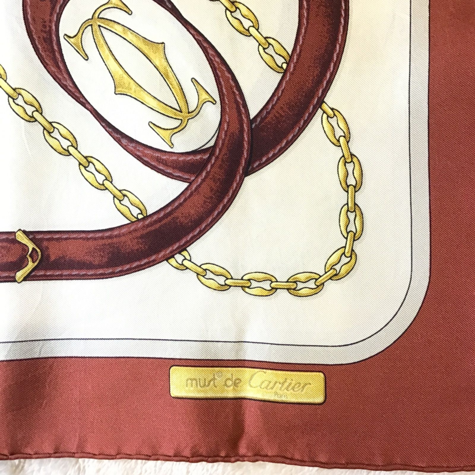 カルティエ mast de Cartier シルクスカーフ チェーン ベルト 大判