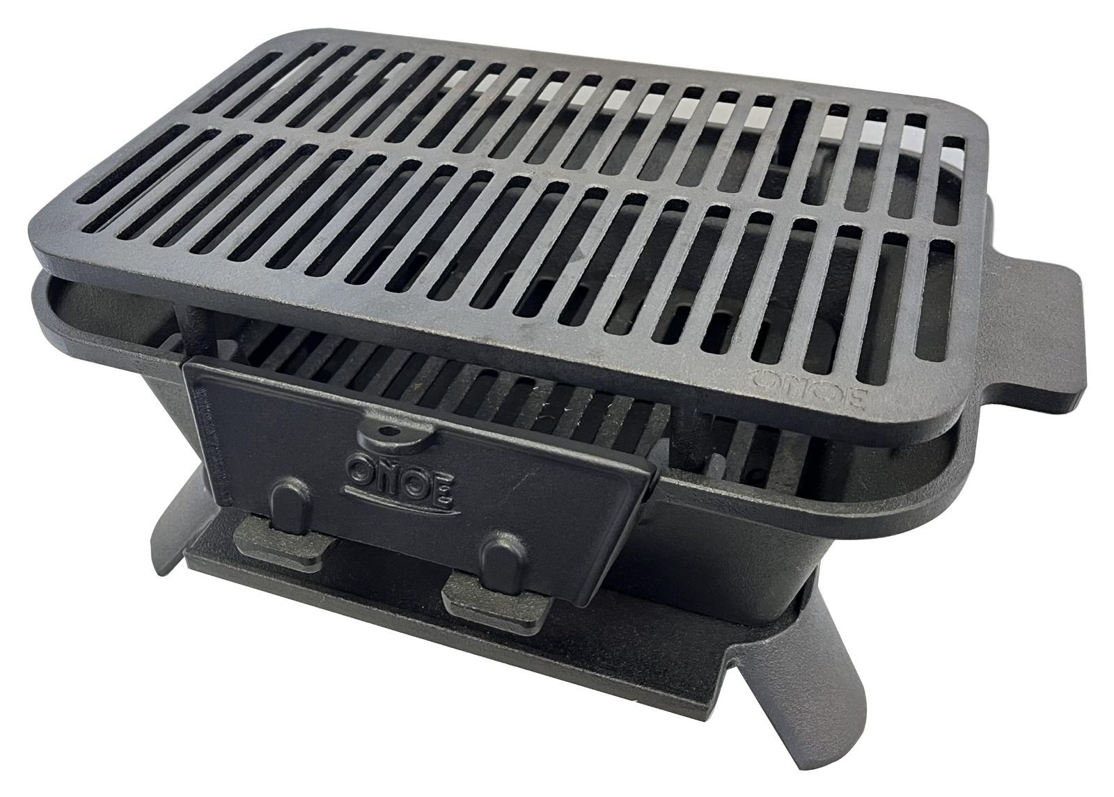 キャンプ 熱が全体に均一にゆきわたりムラなく焼ける焜炉 きれいな焼き目を付けられる 鉄分補給にも効果的 熱伝導で食材の旨みを芯から引き出す バーベキューコンロ 鉄鋳物こんろ角型 ミニ鋳物コンロ ONOE