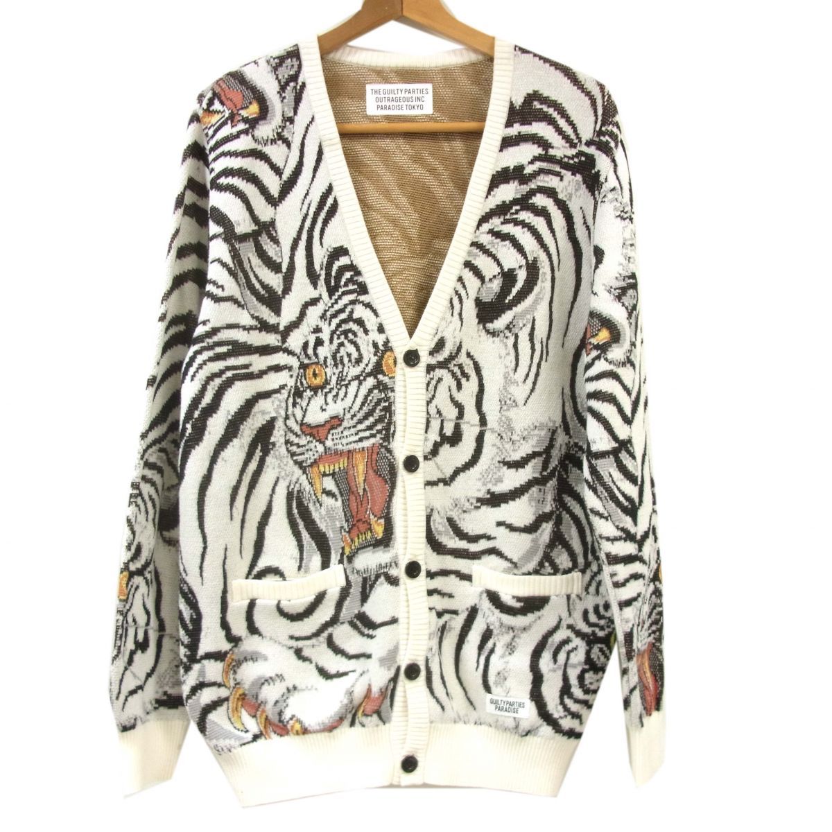 【即完売】ワコマリア　カーディガン　ジャガード　虎　総柄　ビッグシルエット　M ◇WACKO MARIA×TIM LEHI ニットジャガード カーディガン 虎柄 日本製