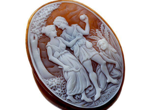 ジュエリー極】バルザーノ作 失恋の風景 シェルカメオルース 50.1mm