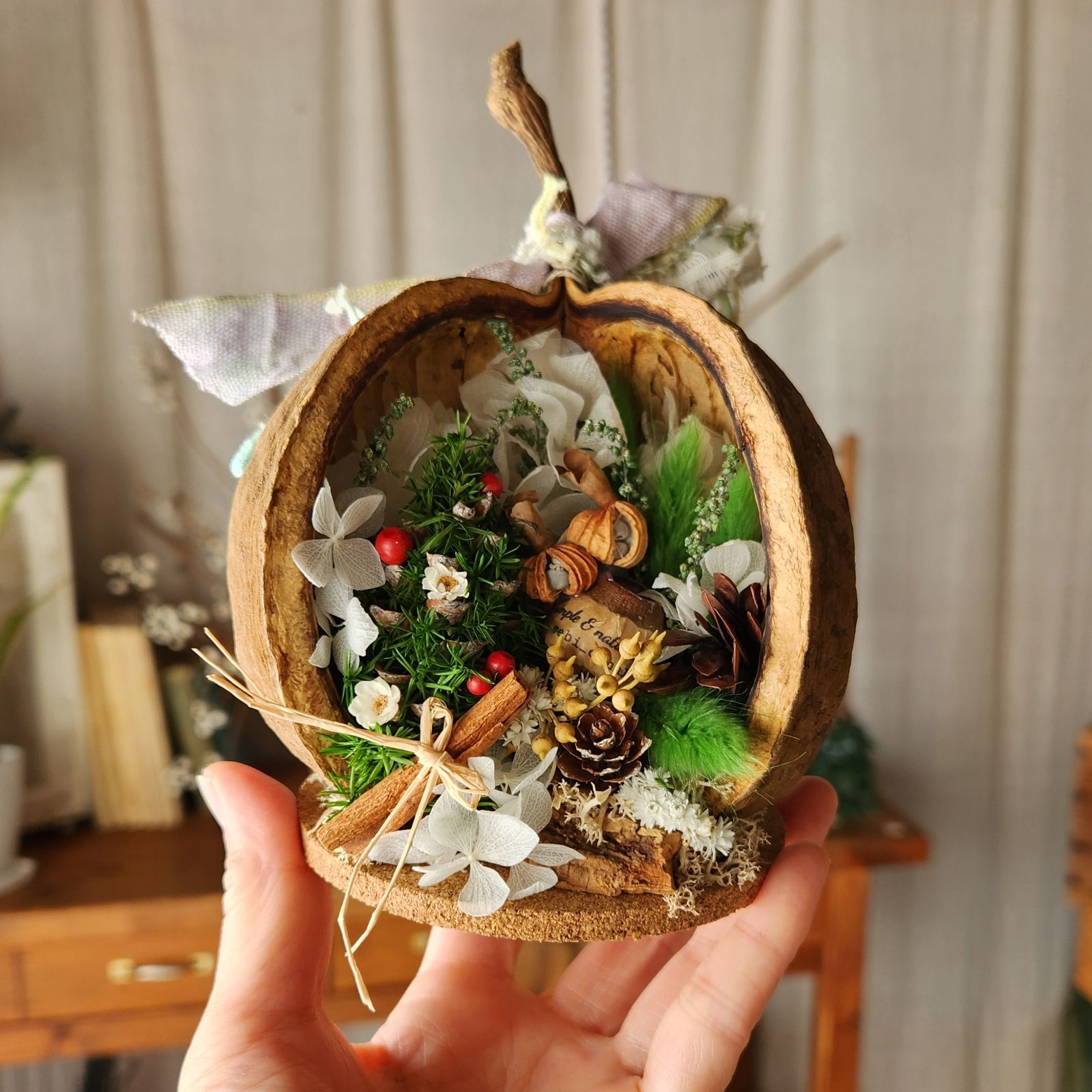 あゆたんさま❀麻布くしゅくしゅリース❀ドライフラワー❀木の実 🎄X'masブッダナッツアレンジ〗クリスマス Christmas 木の実 雑貨