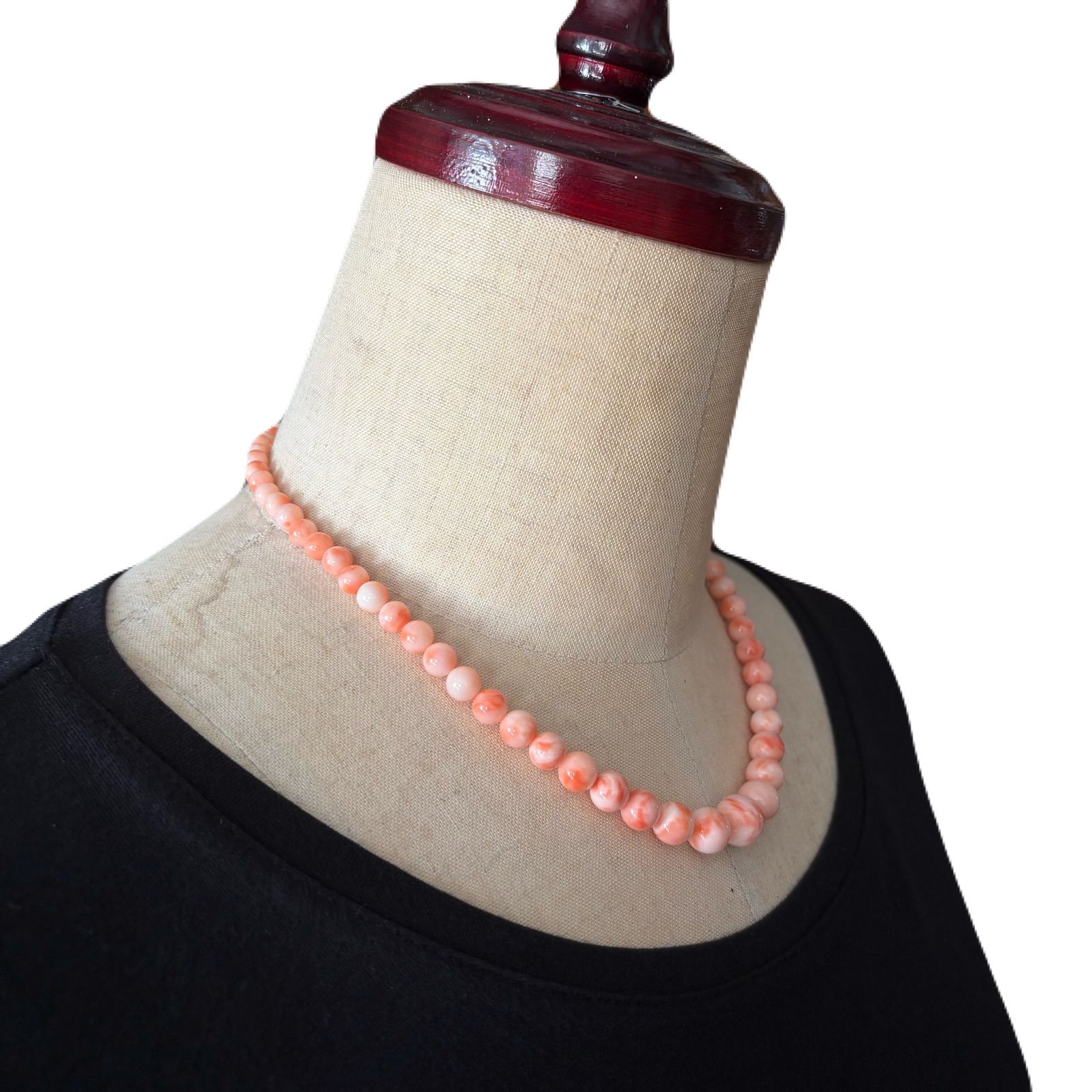 ✨天然桃珊瑚 編み込みネックレス 14K金具使用（約43cm） ✨天然桃珊瑚