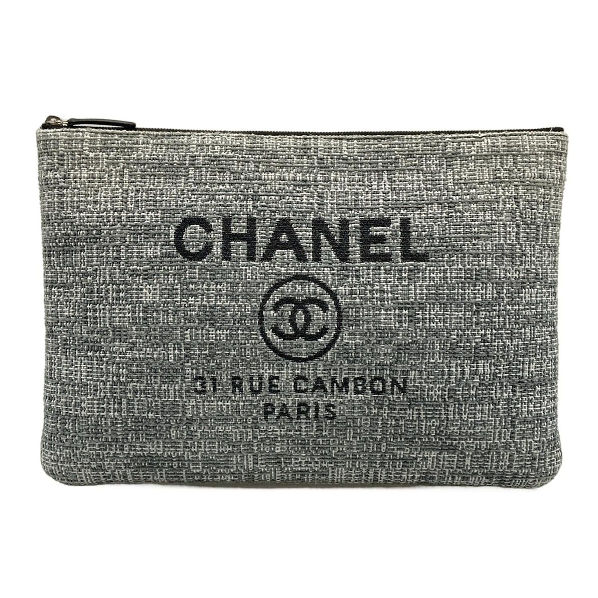 CHANEL シャネル クラッチバッグ ドーヴィルライン グレー 白 ダークグレー ツイード
