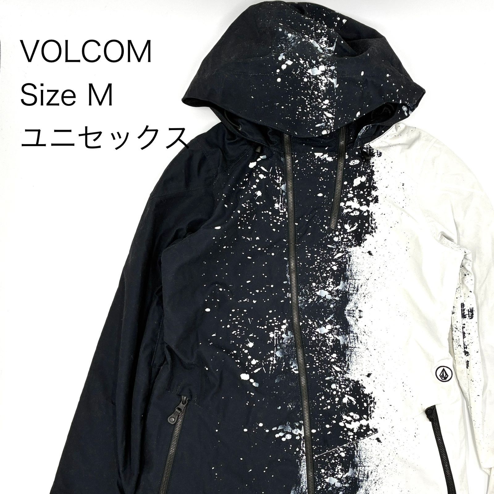 VOLCOM スノーボードジャケット M相当 ペイントデザイン ブラック ホワイト ユニセックス 防寒 アウター Snowboard Jacket Paint Splatter Black White Unisex M