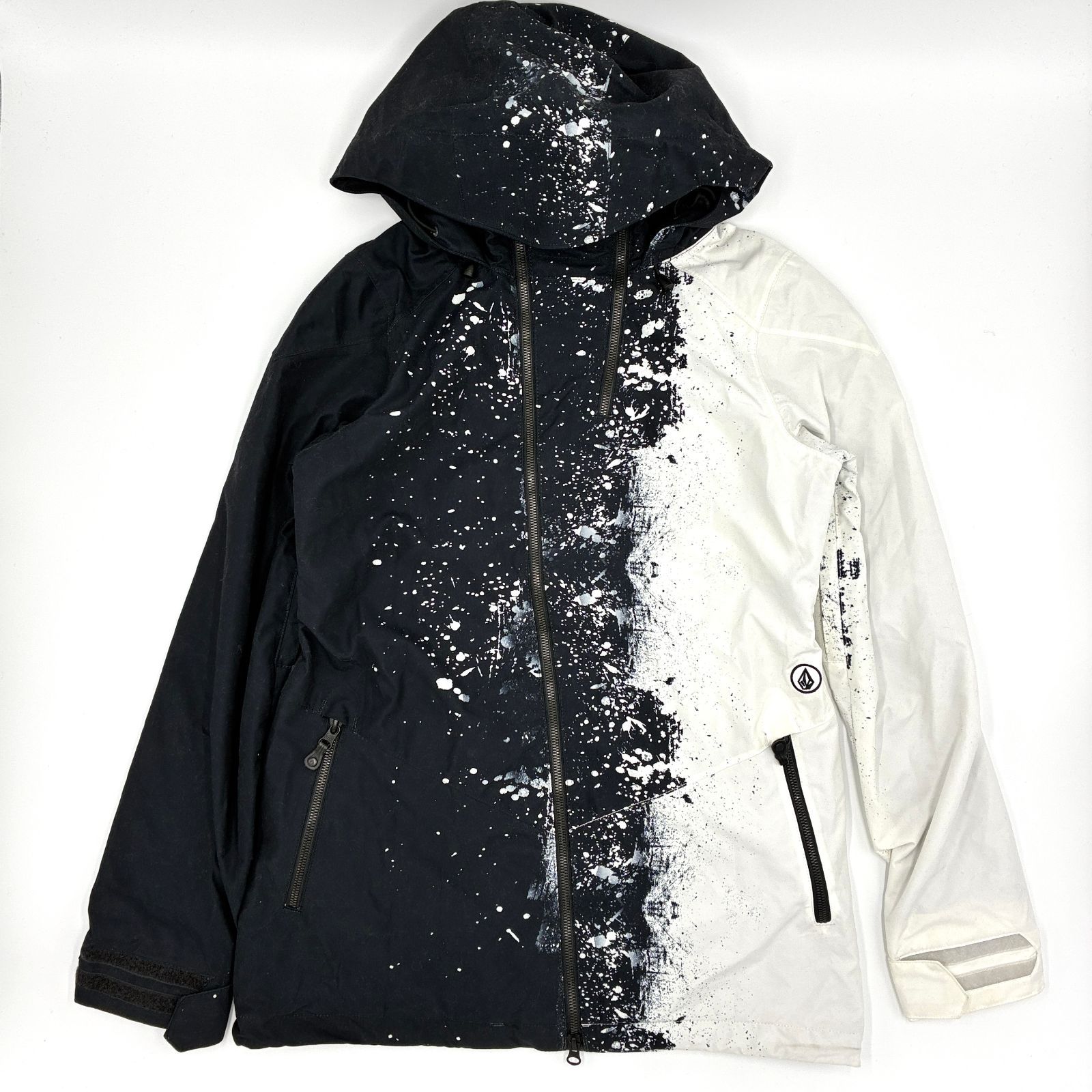 VOLCOM スノーボードジャケット S ブラック/ホワイト VOLCOM スノーボードジャケット M相当 ペイントデザイン ブラック