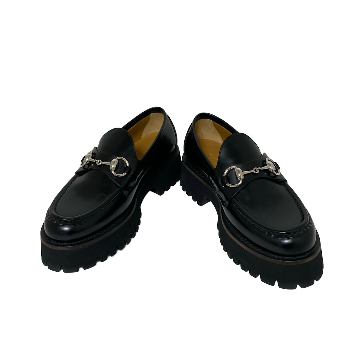 GUCCI グッチ ローファー 351 2 レディース - 764211 黒 ホースビット プラットフォーム レザー